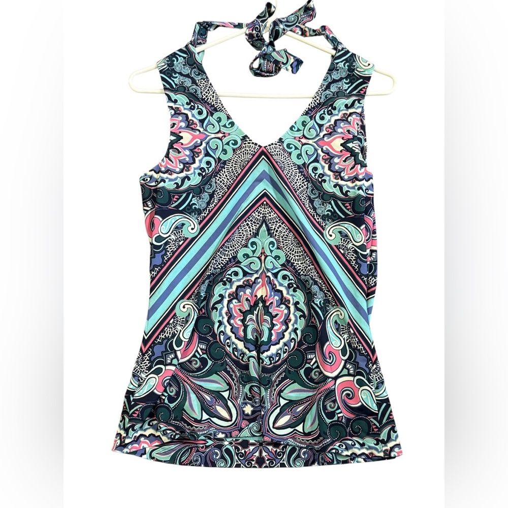 Etcetera Black and Blue Graphic Sleeveless Tank Top